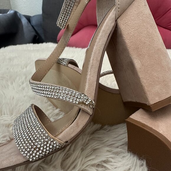 Steve Madden Rhinestone Block Heels Nude - Picture 2 of 4
